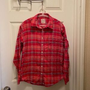 American Eagle Boyfriend Fit Red Blue Whilte Plaid Button down - Small